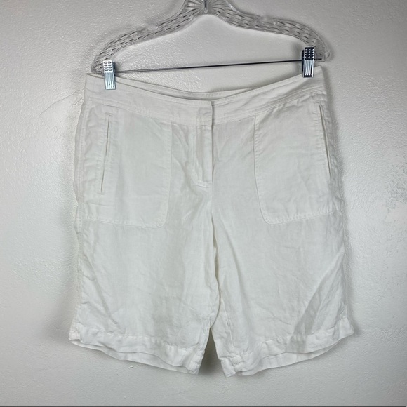 J. Jill Pants - J. Jill 100% Linen White Beach Summer Adjustable length Long Shorts women’s 10